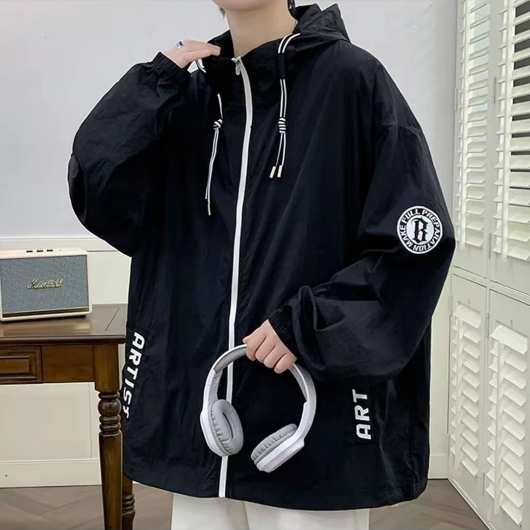 023宽松型连帽中袖夏季男直下摆夹克上衣休闲athflow风