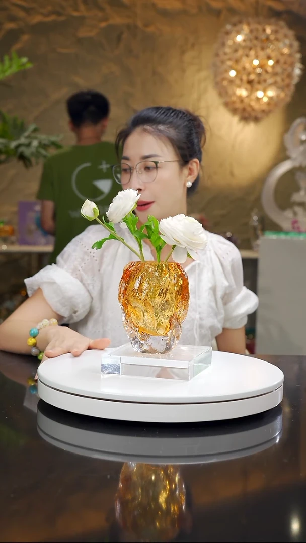 琉璃手工艺品乐*明福利琥珀色水波纹香薰瓶