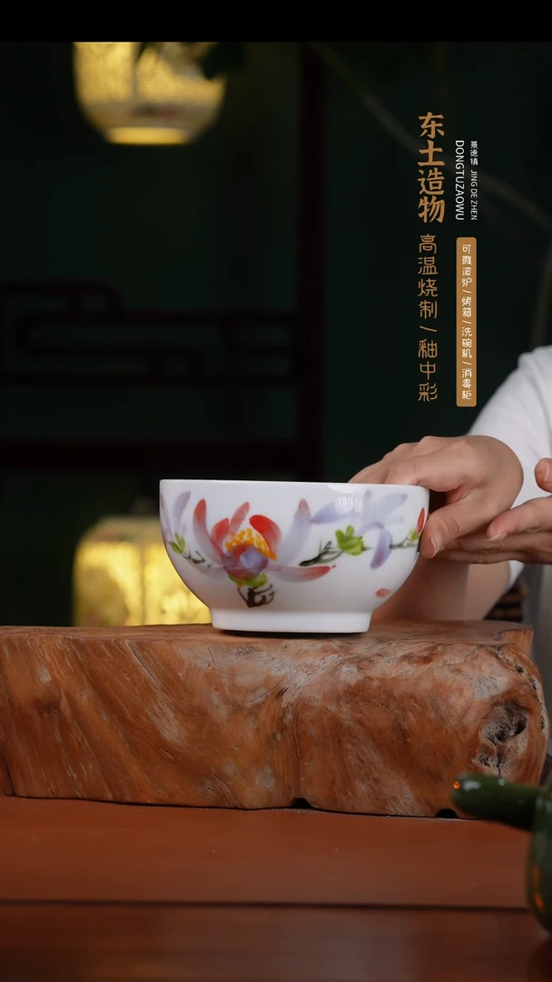 碗景德镇高温釉中彩面碗直径15高7.5-8