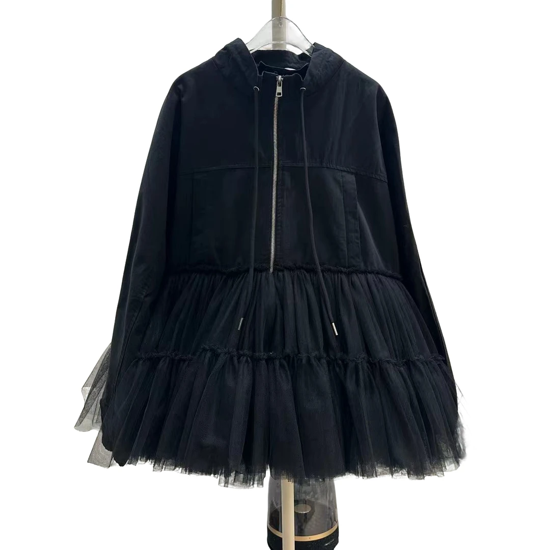 4151【珍珍优选】设计师新款拼接纱纱冬季长袖女装连衣裙