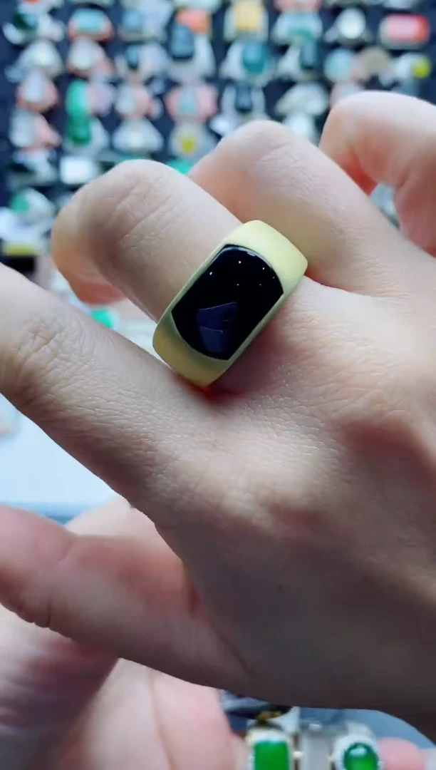 银S925镶嵌戒指翡翠开**哈天然翡翠A货男戒