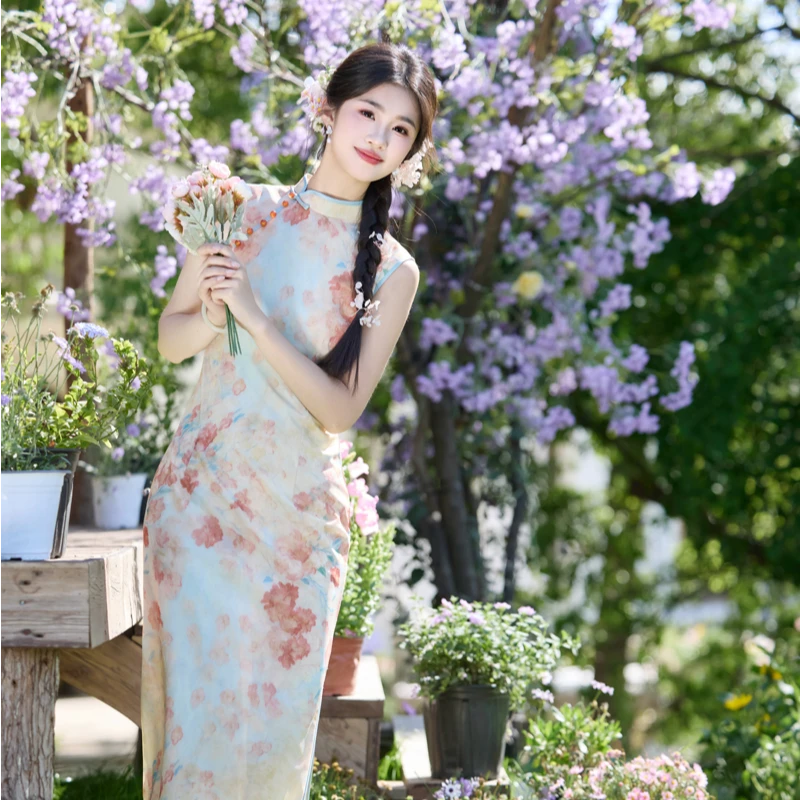 海棠|新中式无袖旗袍年轻款2025夏修身显瘦复古裙子日常穿S-3XL