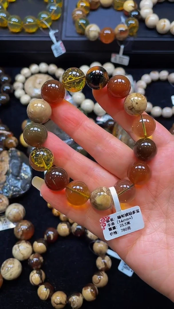 未镶嵌颈饰琥珀14mm缅甸琥珀多宝手串