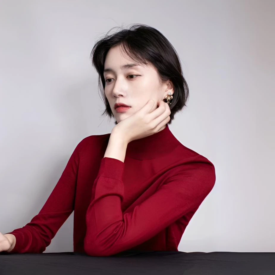 GIRDEAR/哥弟简约纯色天衣无缝半高领绵羊毛长袖针织衫女1399330