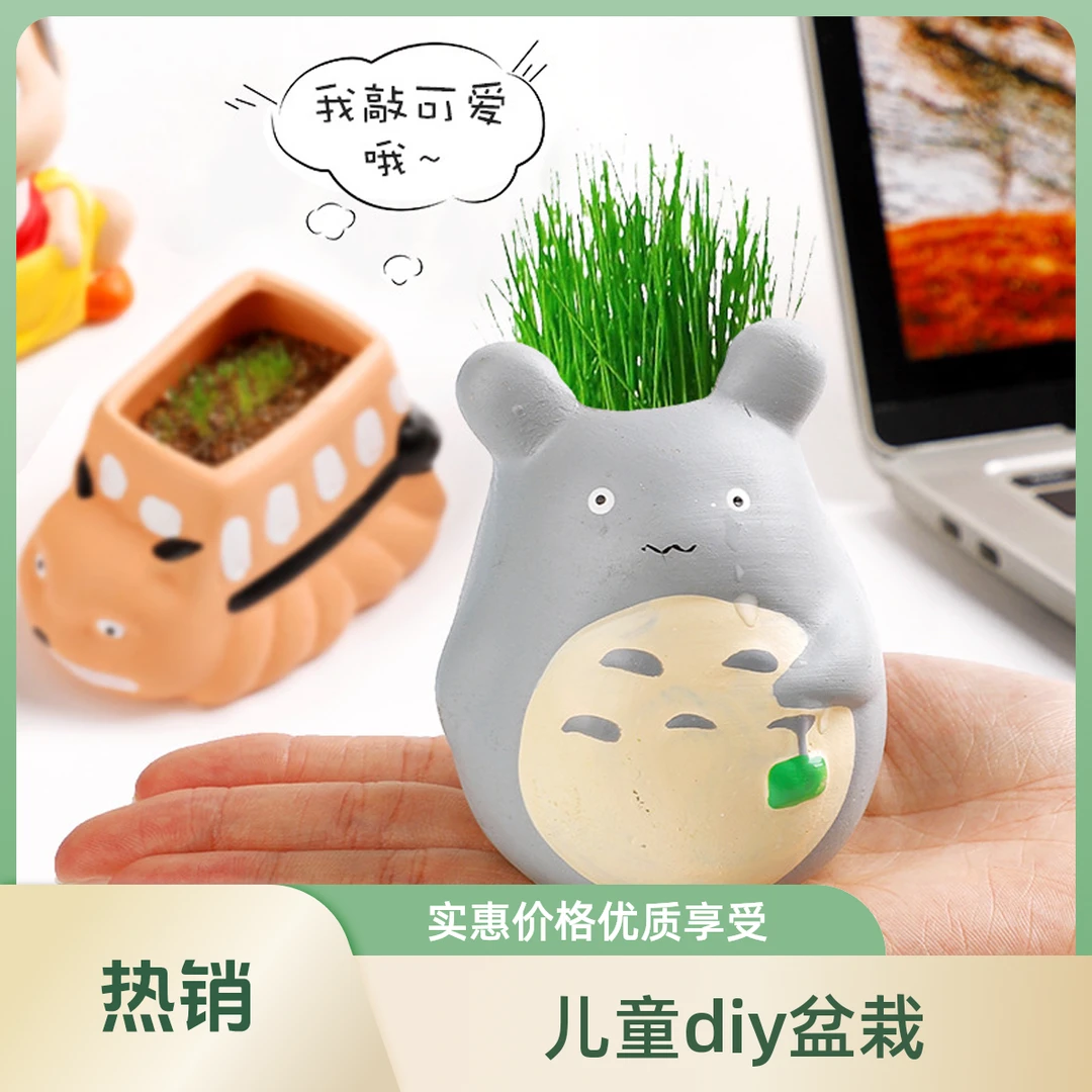 A龙猫系列儿童diy种植小盆栽桌面迷你草头植物微景观室内趣味摆件