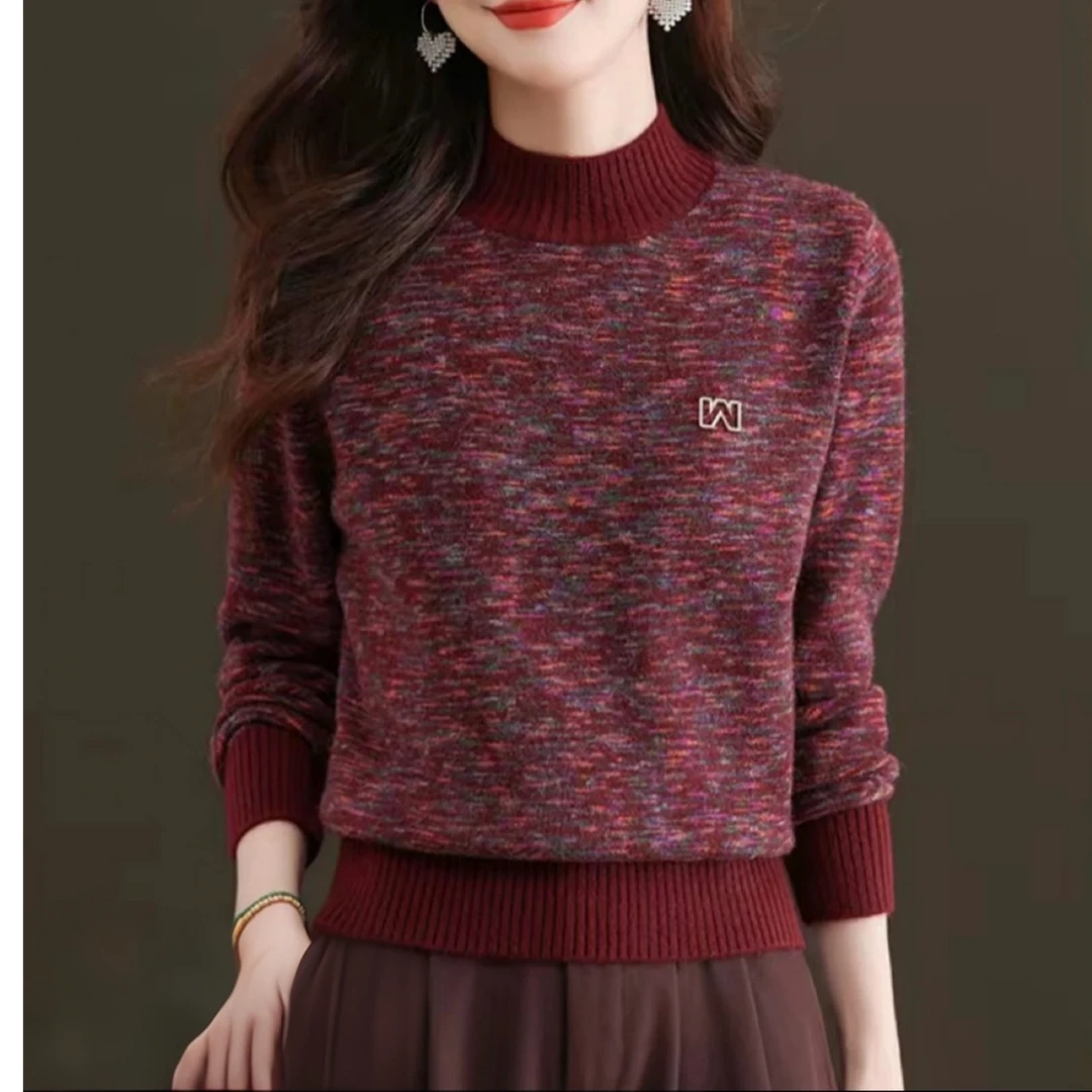 2025秋冬百搭半高领花纱宽松时尚减龄针织衫毛衣830