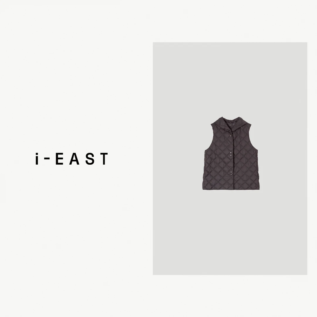 i-EAST 秋冬伴侣~压格设计感连帽羽绒服马甲-4D YR5331