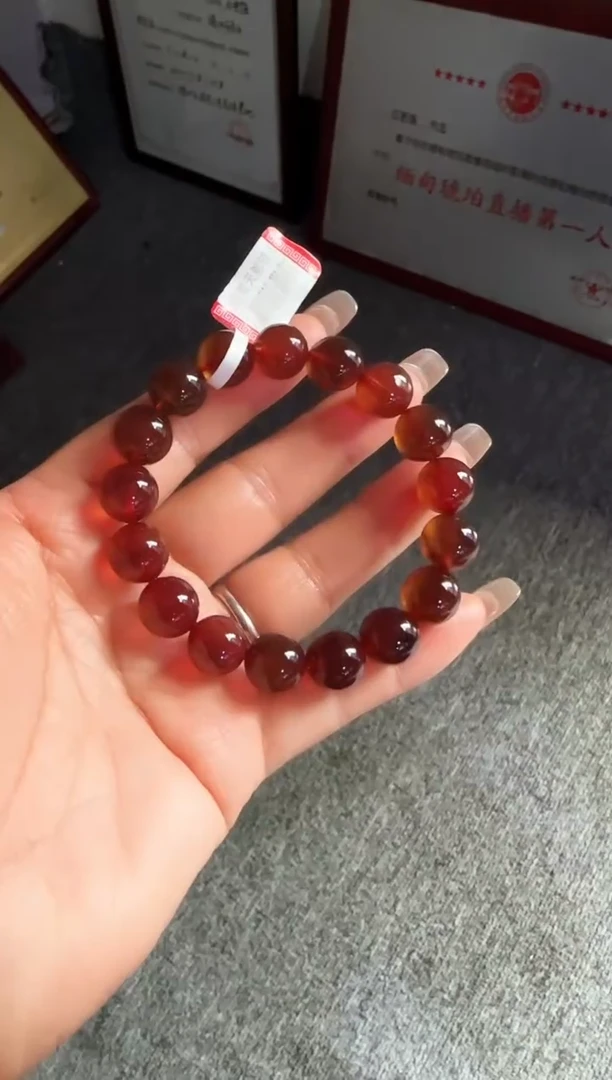 手串琥珀未镶嵌老***儿#45缅甸琥珀紫罗兰手串11-12mm