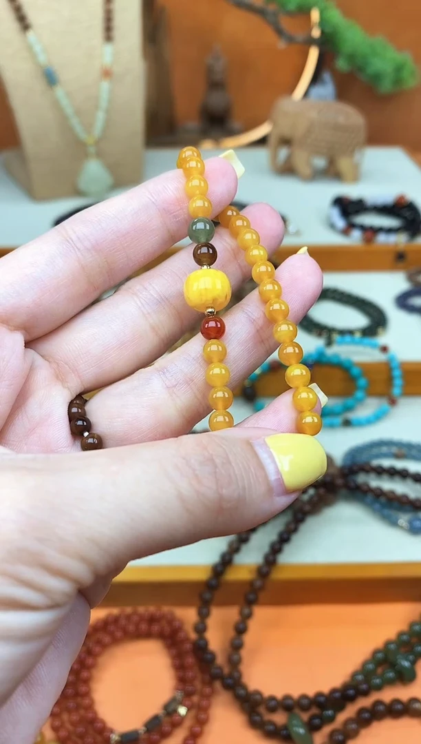 未镶嵌蜜蜡手链单圈蜜蜡和田玉南红手串