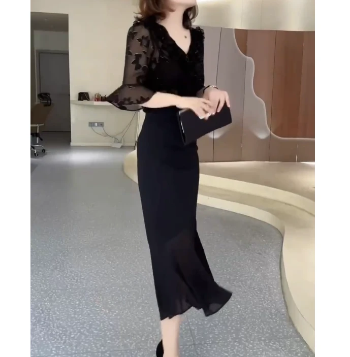 2025夏季新款网红同款洋气减龄韩版爆款上衣半身裙女飘-8u