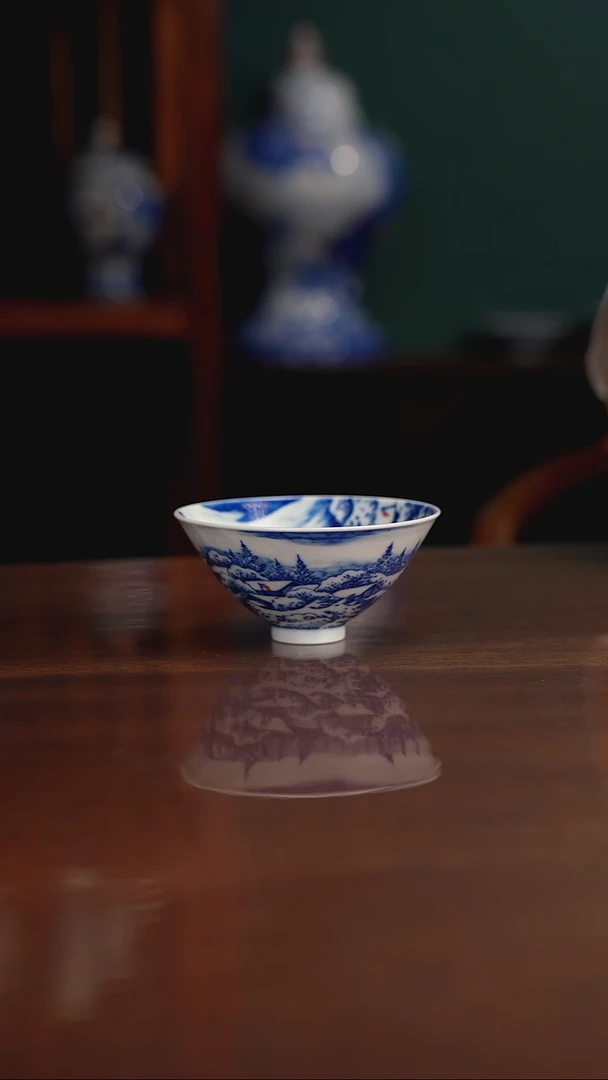 晓月柴窑 雪景斗笠杯