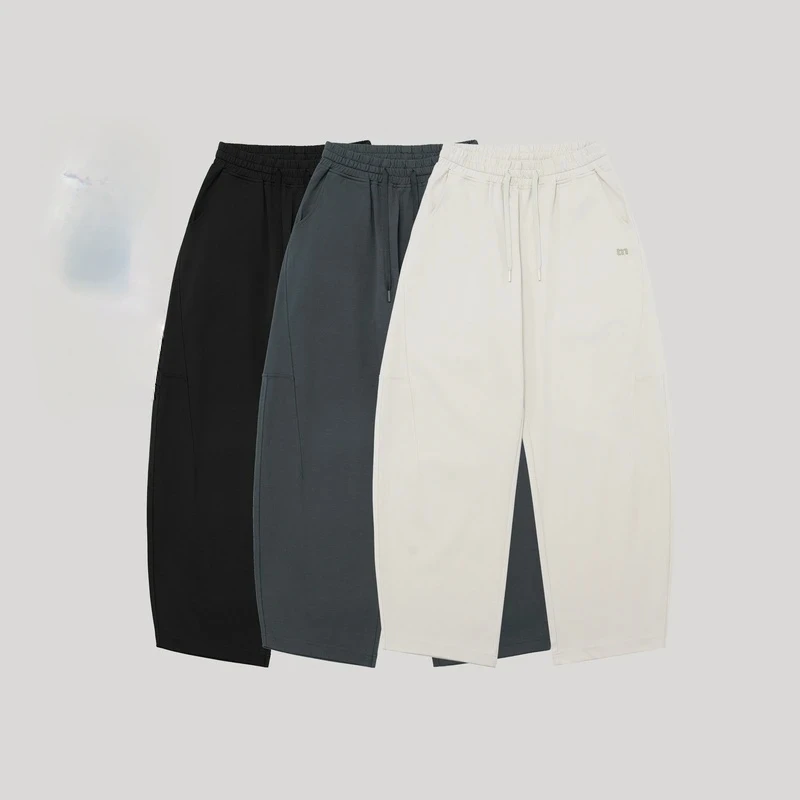 纯色抽绳设计运动潮流休闲弯刀裤夏季休闲裤凉感宽松直筒裤百搭