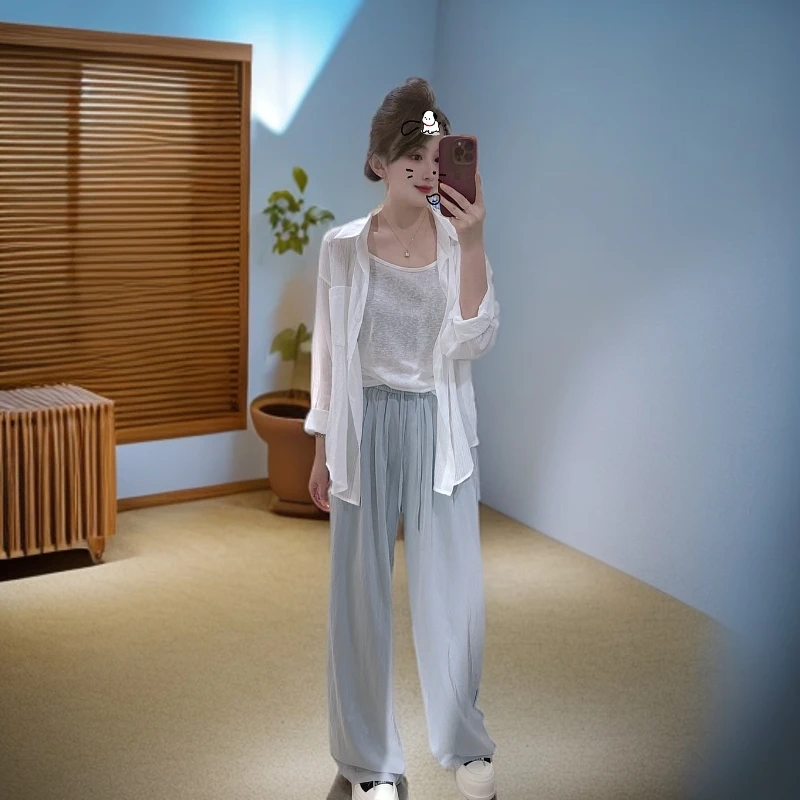 夏季薄款长袖两件套防晒衬衣＋吊带