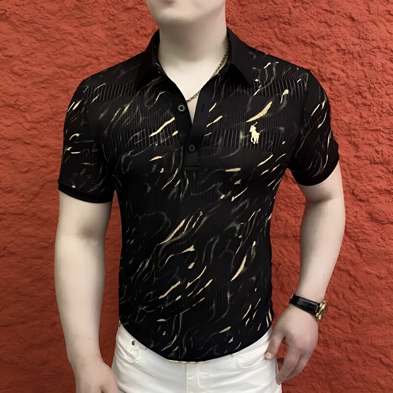 男短袖Polo衫刺绣男士潮流t恤翻领时尚休闲半袖男款polo上衣中国