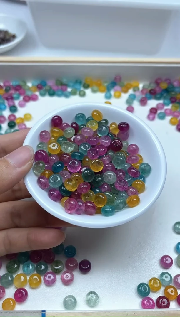 散珠未镶嵌碧玺D31彩虹碧玺算盘5*8mm20个8元