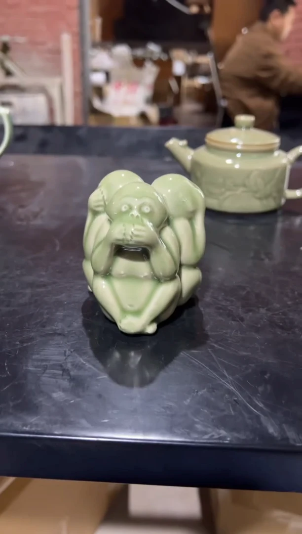 耀州窑三不猴小摆件