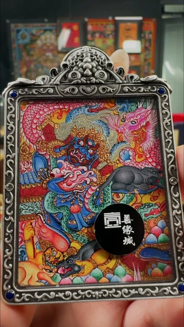 吊坠壹善缘城手绘唐卡黑C