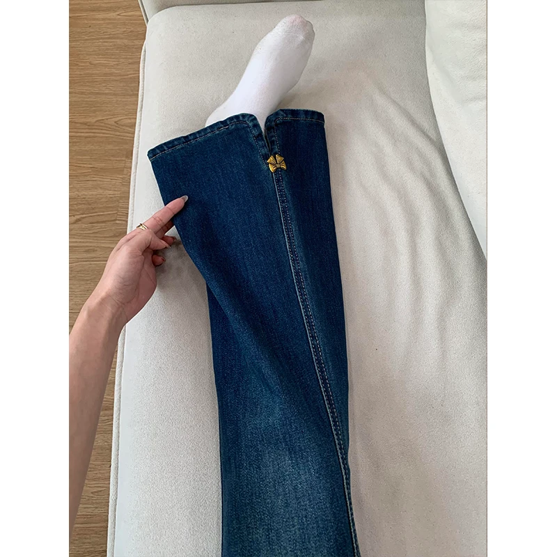 复古大码胖MM开叉微喇牛仔裤女秋装2025新爆款弹力修身显瘦马蹄裤