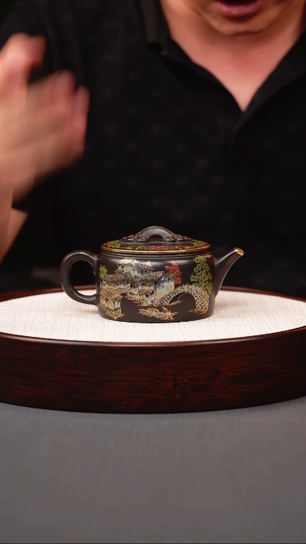 茶壶紫砂石黄珐琅彩忆江南汉瓦