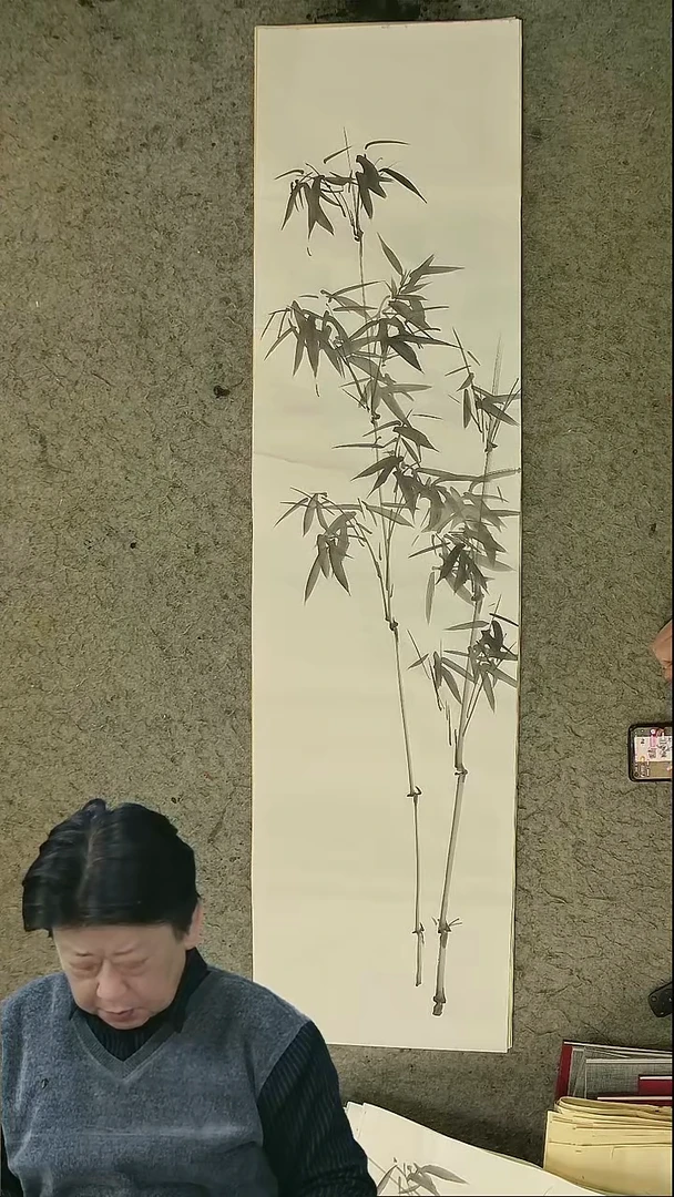 国画四尺对开  墨竹条屏 34*138cm