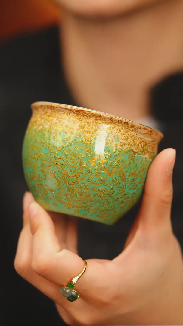@渐变绿白犀皮主人杯@非遗大漆
