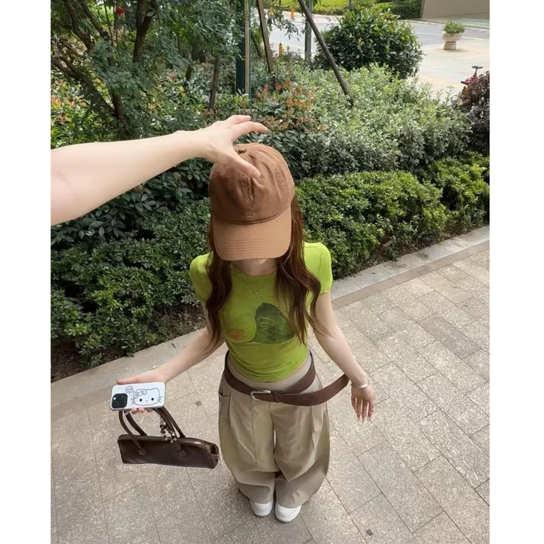 2025夏季新款甜美风正肩圆领印花短袖上衣搭高腰显瘦阔腿裤套装女