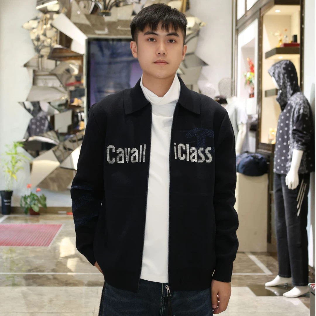 品牌刺绣 LOGO Cavalli Class 长袖方领针织加绒外套