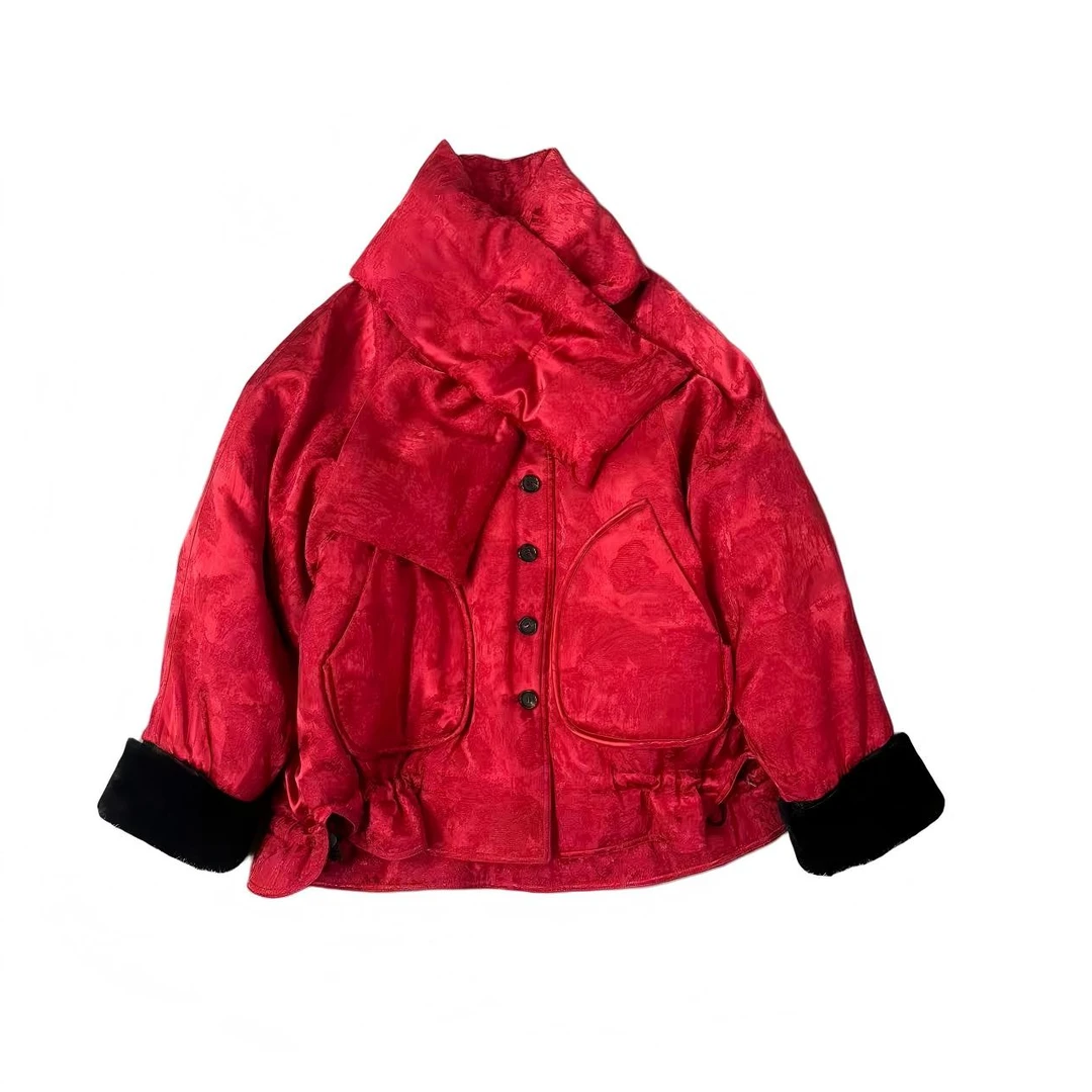 皮毛一体毛领鹅绒服设计师冬季PC25089