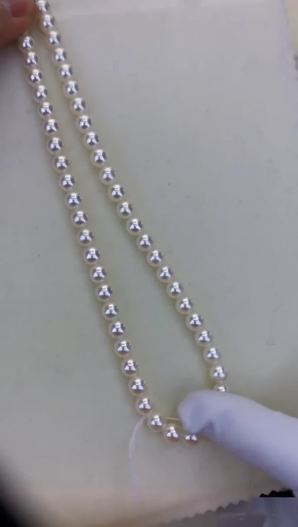 银S925镶嵌DA海水珍珠 GD138 7.5-8 rose串链带大证