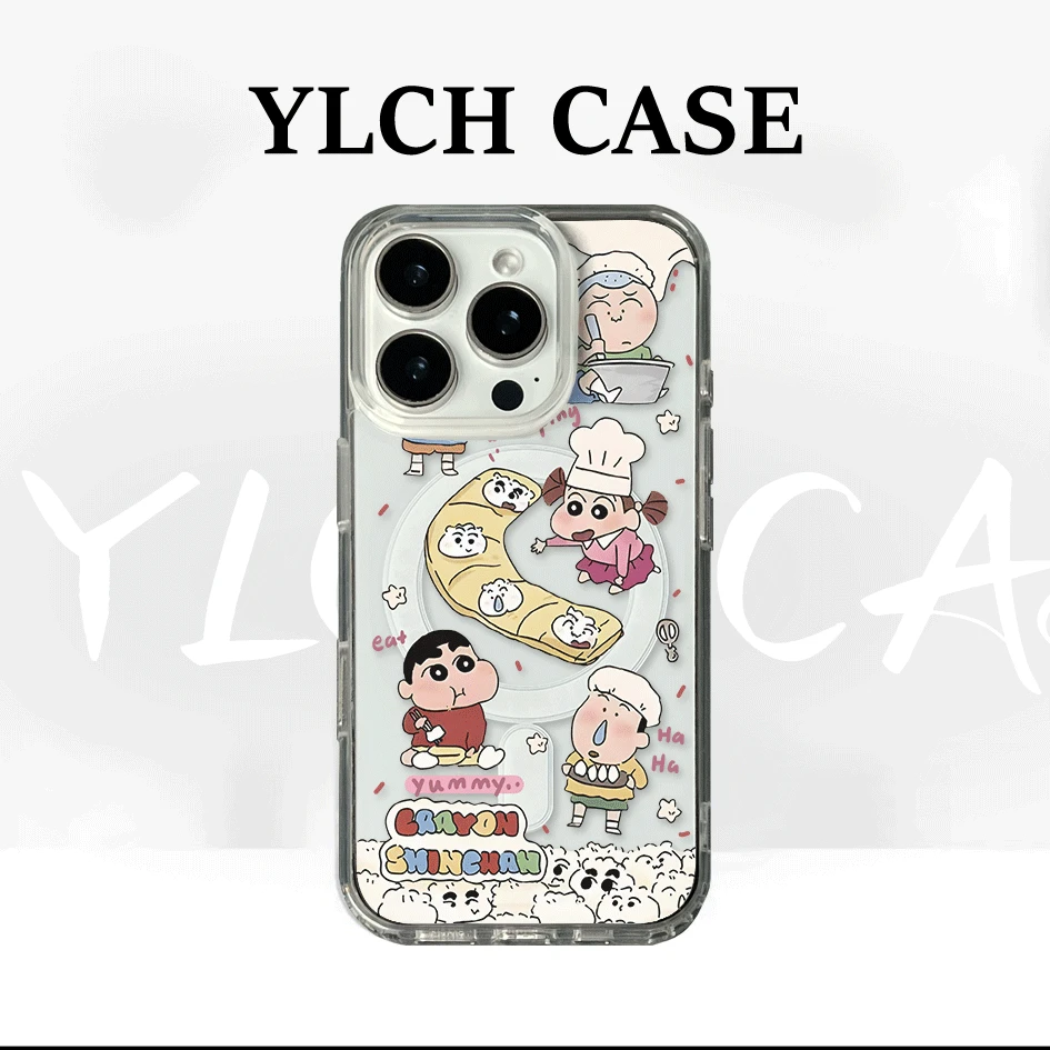 饺子小新适用苹果亚克力磁吸手机壳卡通1415/13全包12保护套防摔