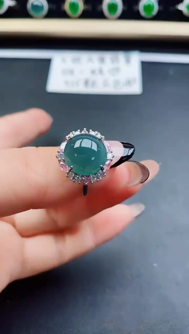 翡翠戒指银S925镶嵌80500