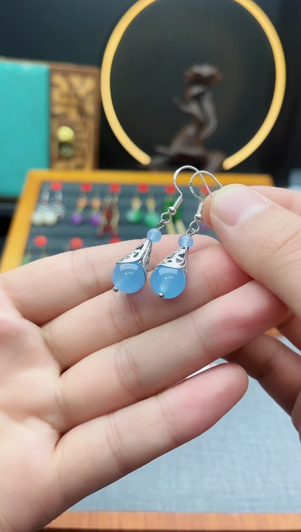 【闪购商品】玛瑙/玉髓耳钉银S925镶嵌420000