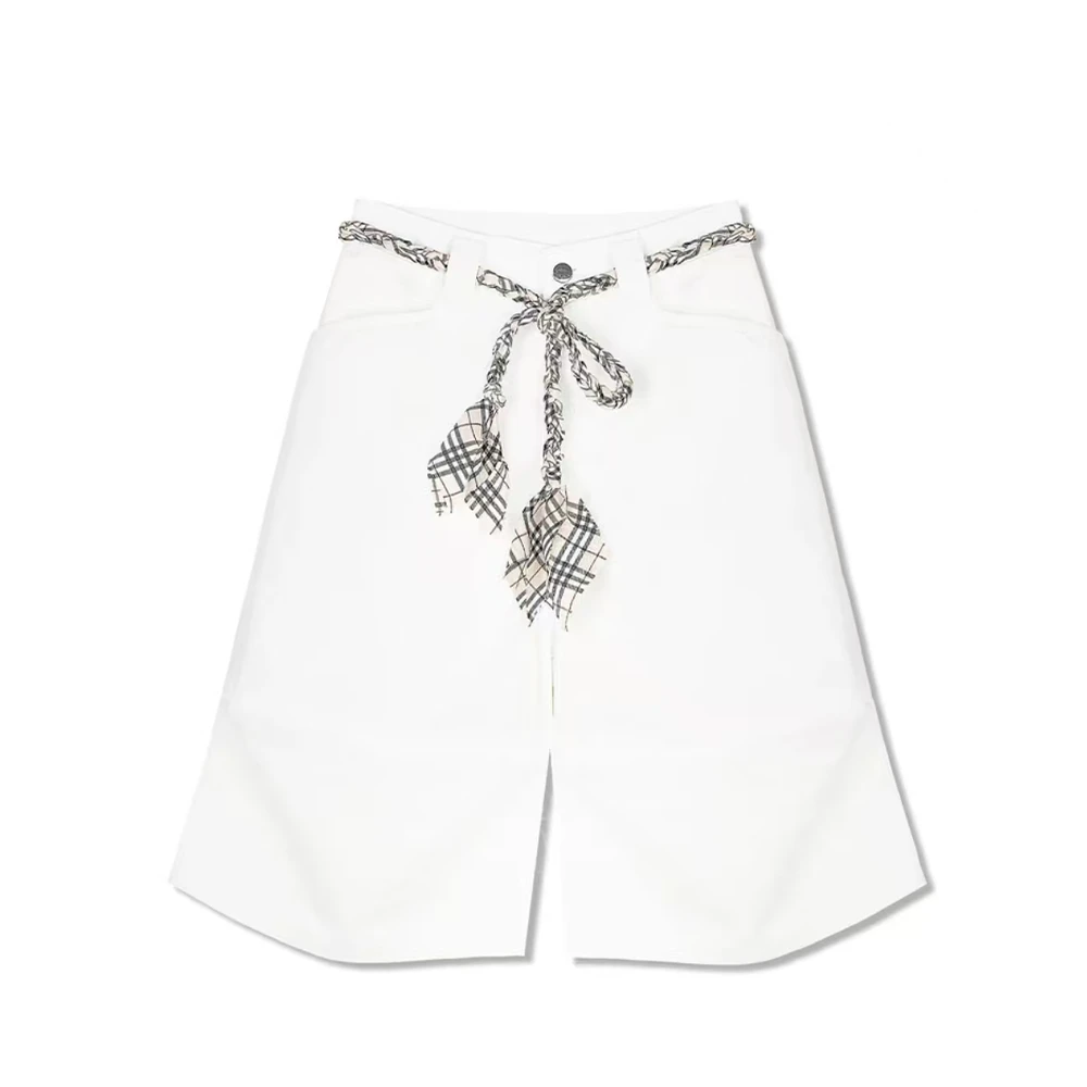 『剪裁工装』夏季设计感绑带高奢休闲风纯色中裤短裤女