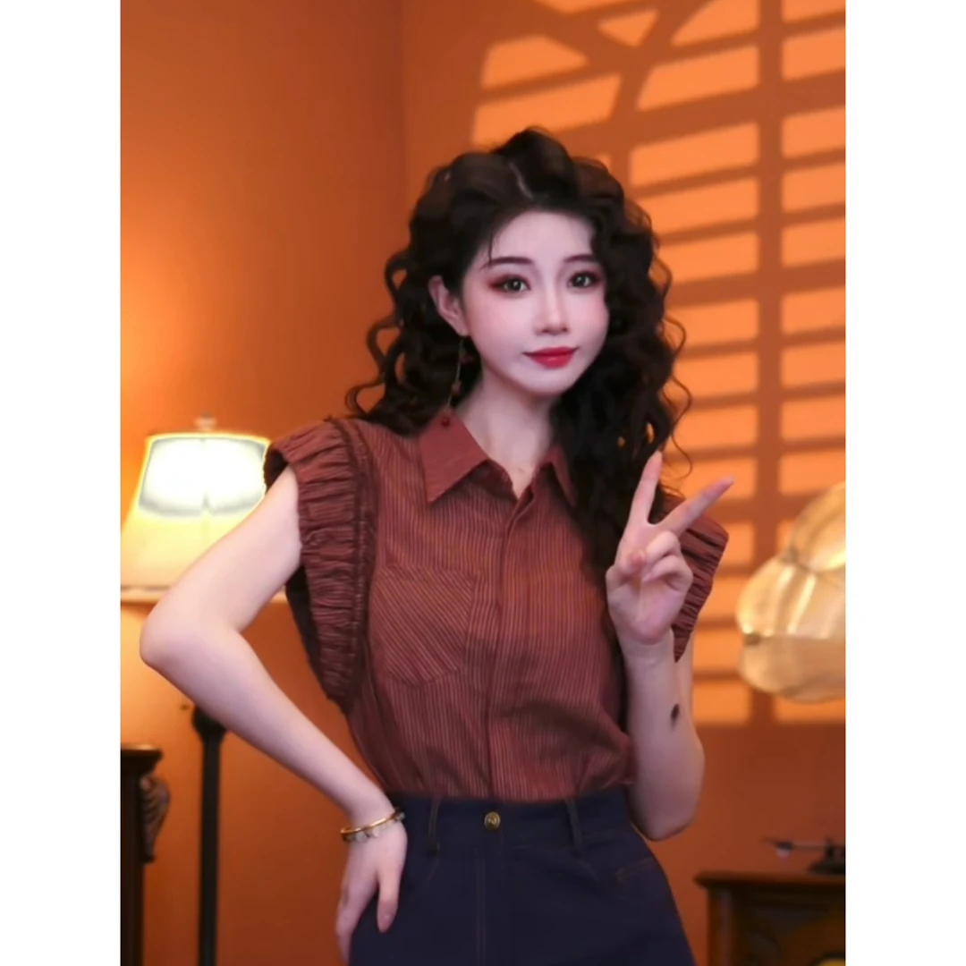 蒋肉肉【玫瑰香露】港味复古时尚气质短袖上衣02270