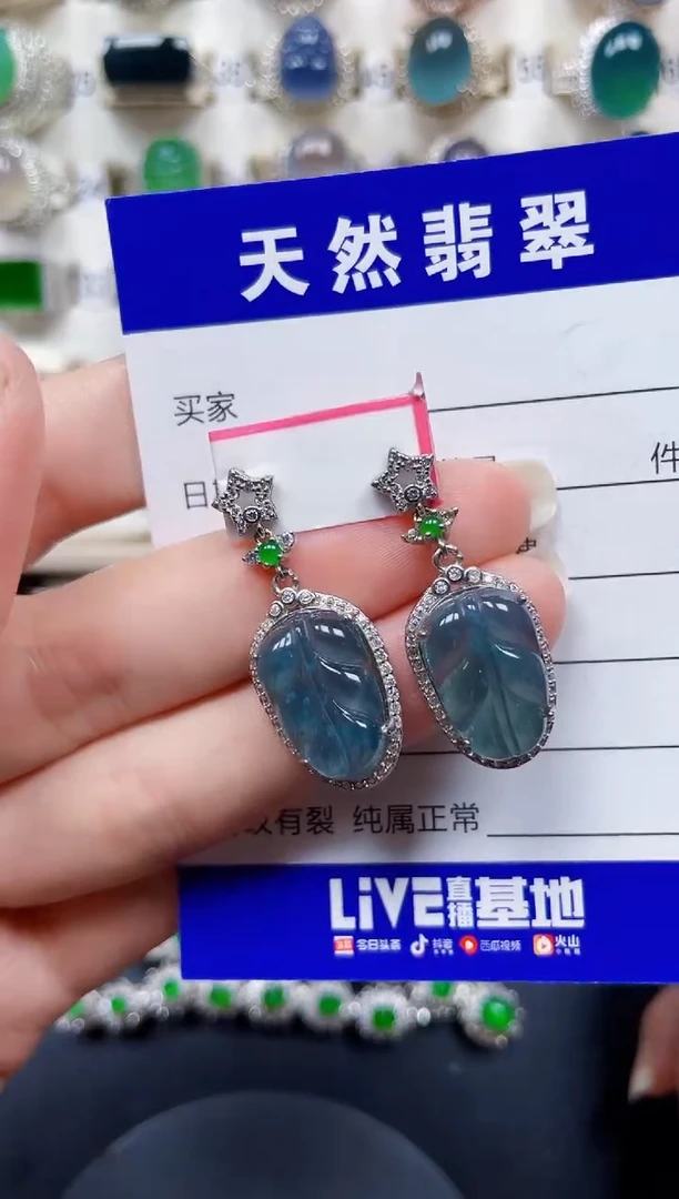 银S925镶嵌翡翠耳饰340