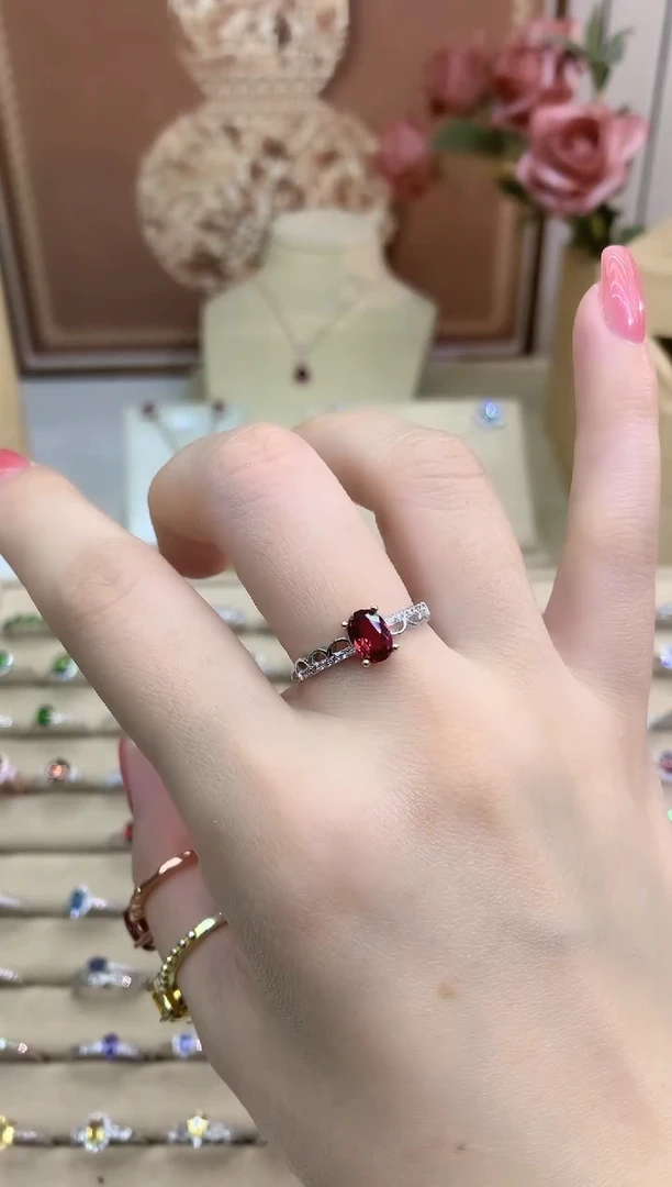 银S925镶嵌戒指石榴石波浪纹石榴石戒指