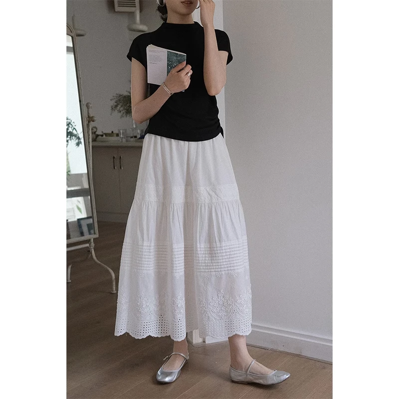 法式高级感白色蕾丝高腰显瘦半身裙女夏季薄款垂感中长款a字伞裙