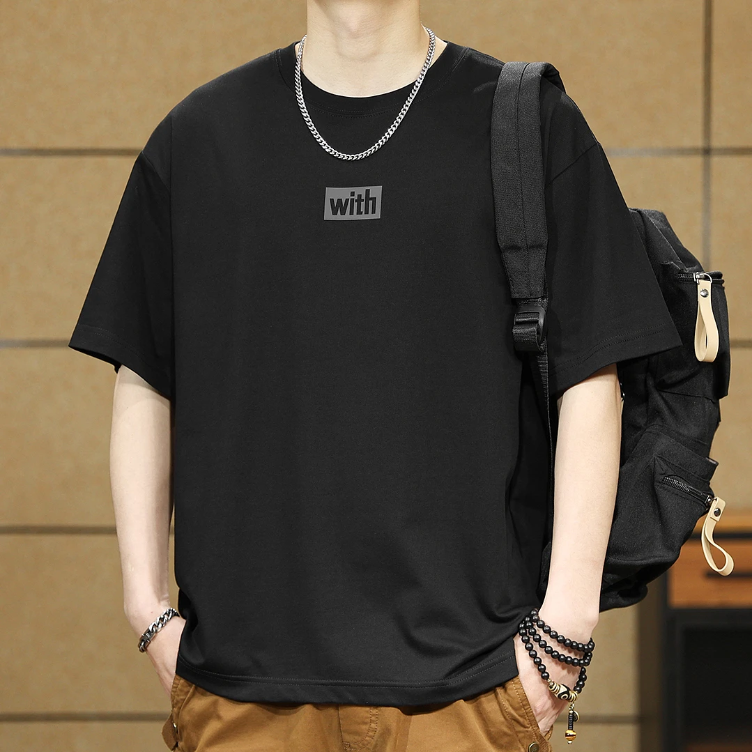 依郎酷夏季美式休闲简约圆领短袖t恤男宽松大码印花百搭打底潮流T