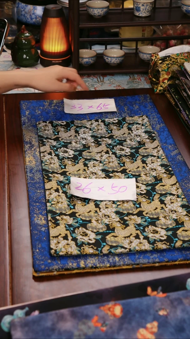 【麒麟牡丹双面】中国风干泡织锦茶席33*65