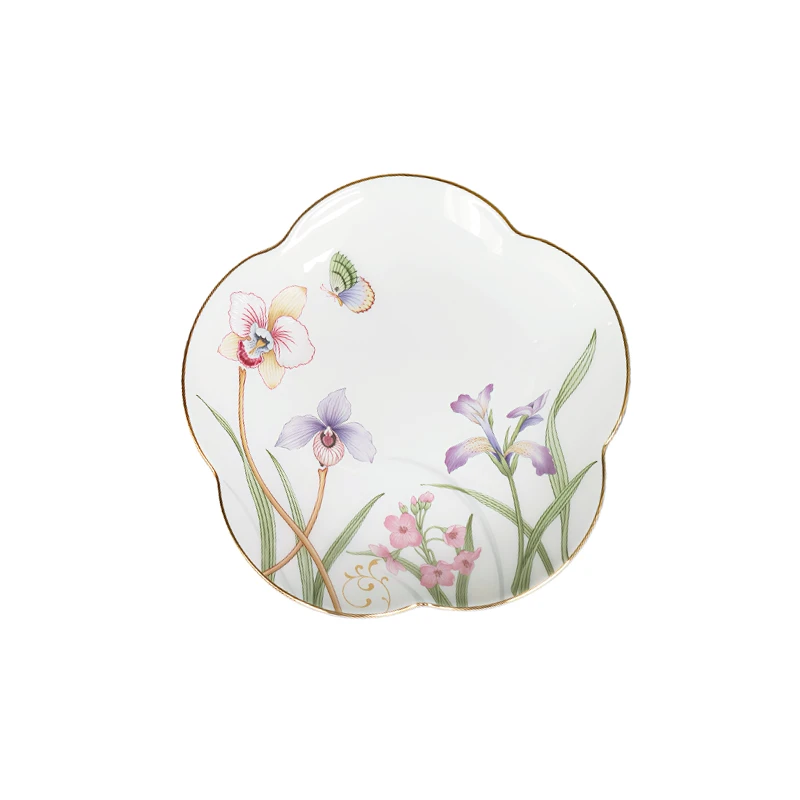 【ANNA】15*2CM 米拉贝尔花园 描金骨瓷梅花碟 两个装带礼盒