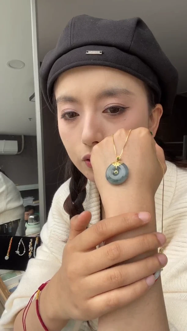 吊坠(不含链)18K金镶嵌翡翠天然缅甸A货翡翠