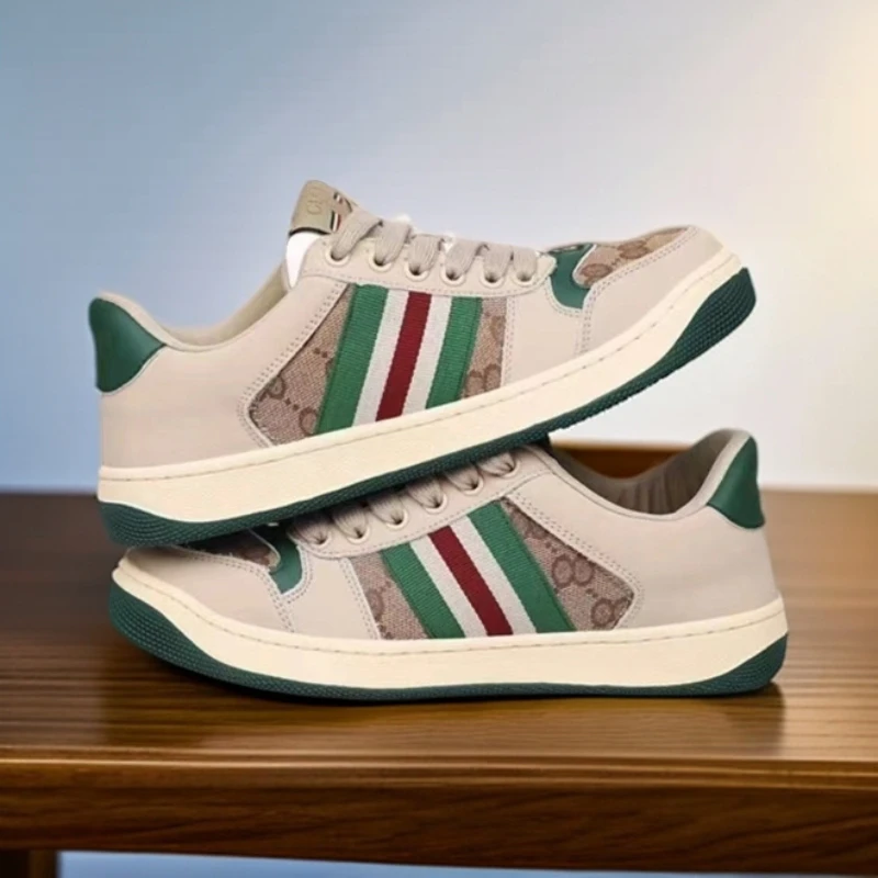 GUCL经典脏脏鞋杏色绿尾复古拼色休闲板鞋