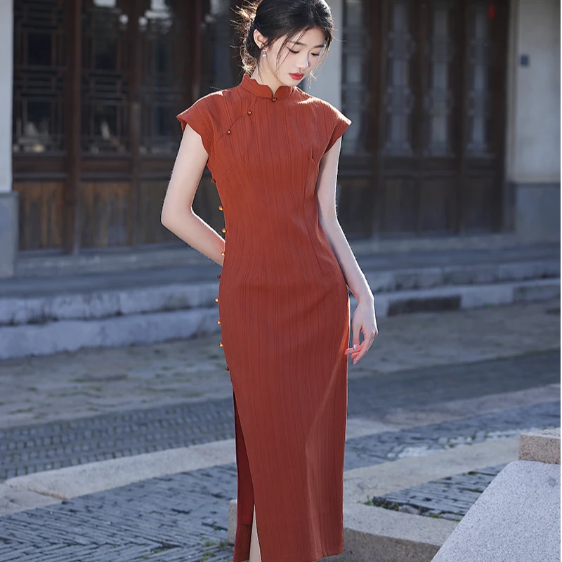 旗袍2025新款夏季改良少女长款日常中式修身复古显瘦年轻款连衣裙