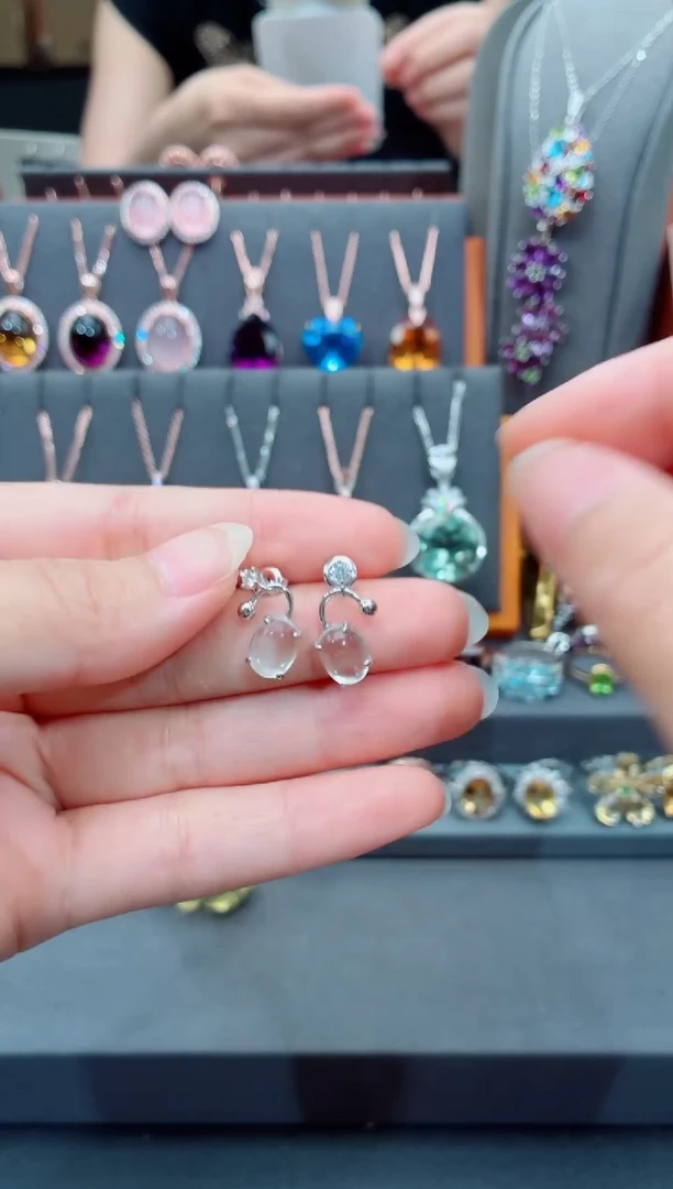 水晶耳饰银S925镶嵌水晶耳饰