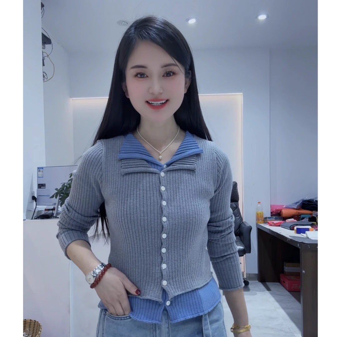 【程程优选】假两件毛衣开衫