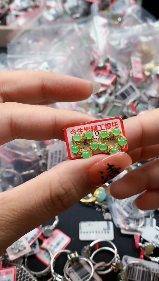 银S925镶嵌戒指翡翠天然A货缅甸翡翠