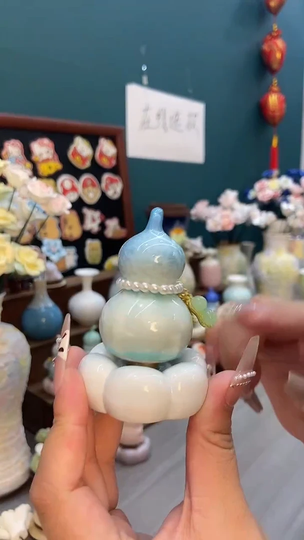 摆件天蓝色结晶釉葫芦1个装
