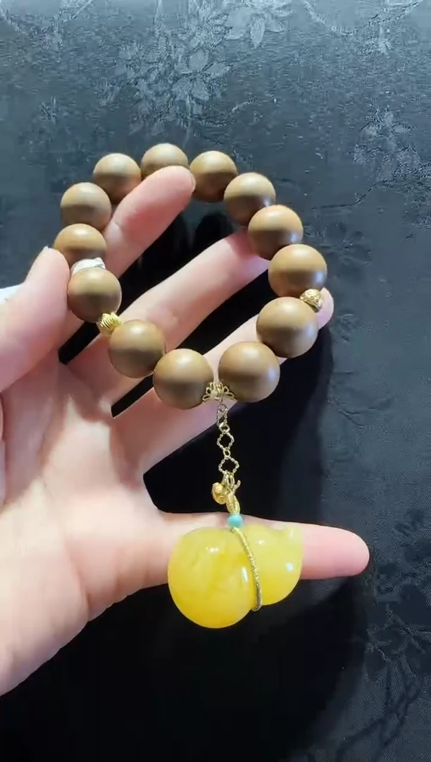 手串蜜蜡18K金镶嵌葫芦款