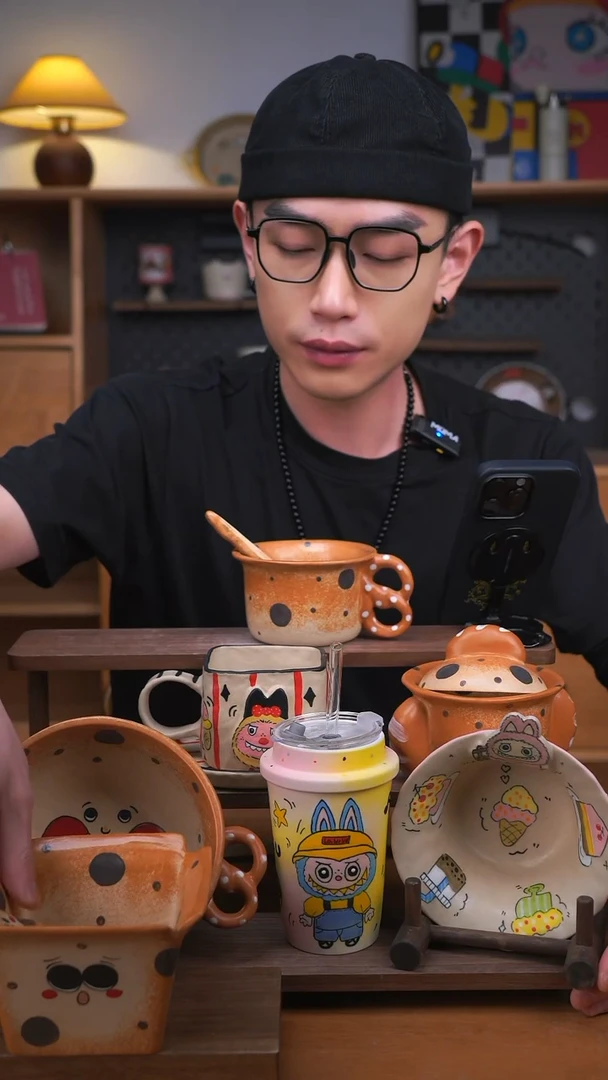 杯子景德镇可爱设计师款陶瓷（带搅拌棒）