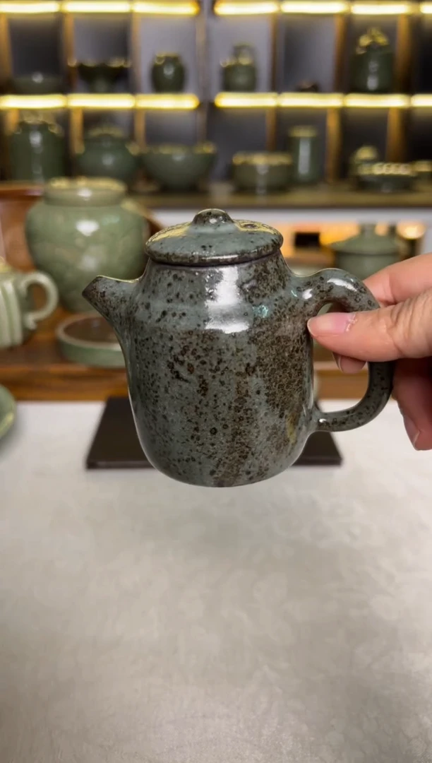 瓷片耀州窑纯手工手捏茶壶